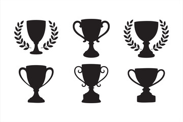 Vector trophy cup icons with laurel wreaths symbolizing victory and recognition