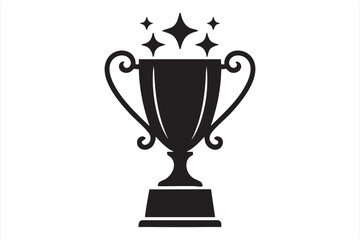 Vector trophy cup icon with sparkling stars representing success and championship