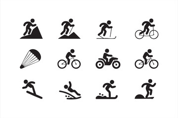 Adventure and outdoor sports pack including skiing, surfing, and cycling illustrations