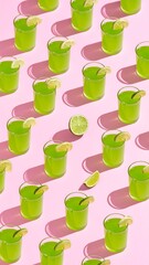 Lime drinks in rows on pink