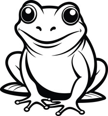 Simplified outline of a frog sitting black and white vector.