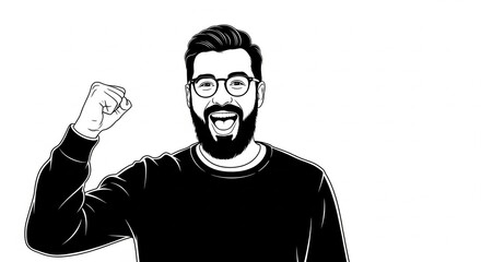 Silhouette Casual Bearded Man Cheering