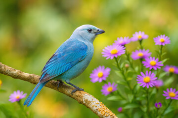  AI-Generated image of a delicate blue-gray tanager perched gracefully on a textured tree branch.