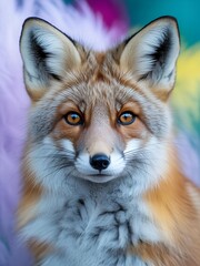 Obraz premium Captivating Red Fox Portrait Against a Colorful Dreamy Background