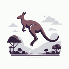 Jumping kangaroo with a simple and minimalist flat design using a white background