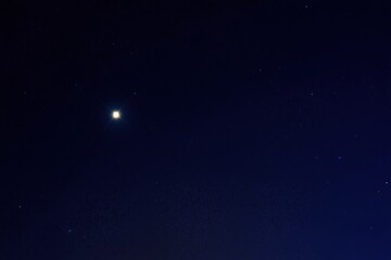 Warm Yellow Glow Amidst Deep Blue Night Sky - Simulated City Light, Lonely Star, Pure Blank Sky, Top Lighting, Glow Edges, Underexposed Upper Sky, Soft Warm-Cool Contrast