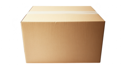 A plain. sealed cardboard box sits on a clean. white surface. symbolizing shipping and delivery. with no visible markings or distractions in the background