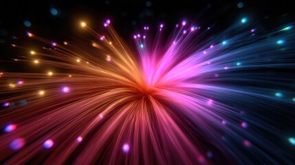 Fototapeta premium Abstract background of neon fiber optic lines concept. Vibrant abstract light trails creating a dynamic energy flow.