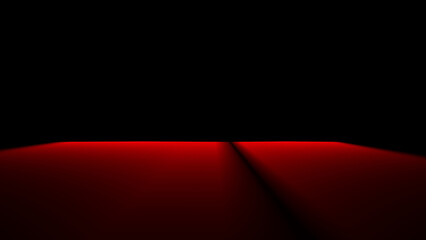 Abstract red glowing floor light on black background, futuristic stage spotlight design, dramatic luminous surface, digital backdrop