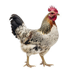 Fototapeta premium A majestic rooster stands proudly in a bright. neutral background. its plumage and distinctive features. perfect for agricultural themes and educational materials