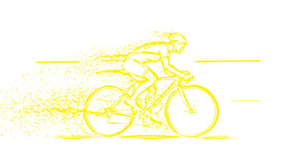 Dynamic Cyclist in Motion: Speeding Bike Outline with Energetic Yellow Splatter Effect
