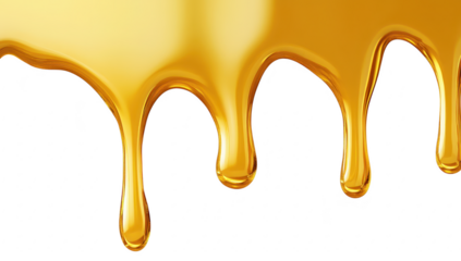A close-up view of golden syrup dripping slowly from a smooth surface. creating a glossy texture. against a clean white background. ideal for food photography or culinary art