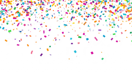 A explosion of colorful confetti falling against a clean white background. creating a festive atmosphere suitable for celebrations. parties. and joyful occasions