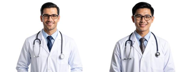 Friendly Asian Doctor Wearing Lab Coat and Stethoscope Isolated