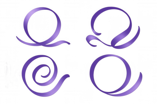 Purple ribbons creating elegant abstract swirls and curves, ideal as design elements for celebration, luxury, and decoration