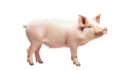 A healthy. adult pig standing confidently on a clean. white background. its smooth skin and natural posture. ideal for agricultural and animal husbandry themes