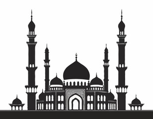 Mosque silhouette black color for islamic design Vector