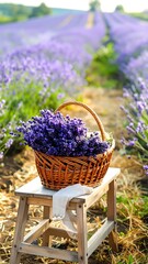 Fototapeta premium Lavender basket in a field