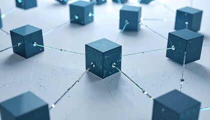 Network of Interconnected Blue Cubes on White Background
