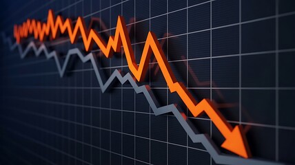 Fototapeta premium Stock market crash economic recession with downward trending graph lines