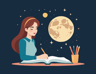 Young Girls writer in the moon