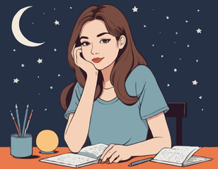 Young Girls writer in the moon