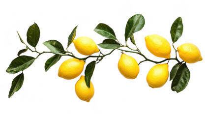 A arrangement of fresh lemons on a white background. their bright yellow color and green leaves. ideal for culinary. health. or beverage-related projects