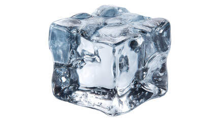 The image displays an ice cube on white background 