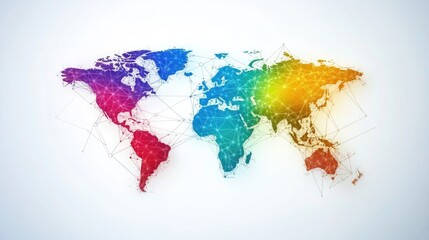 Fototapeta premium Colorful Geometric World Map with Connecting Lines and Nodes