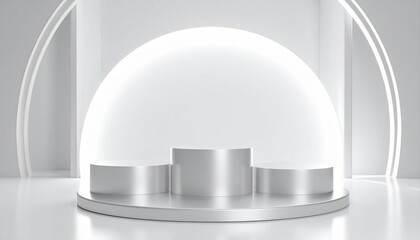 White Cylindrical Display Platform Under Illuminated Dome