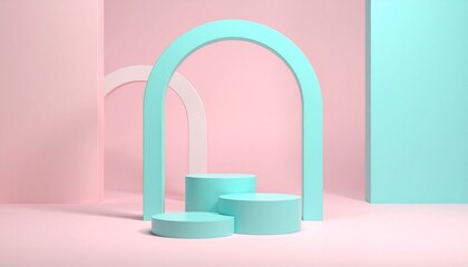 Pastel Pink and Teal 3D Archway Product Display