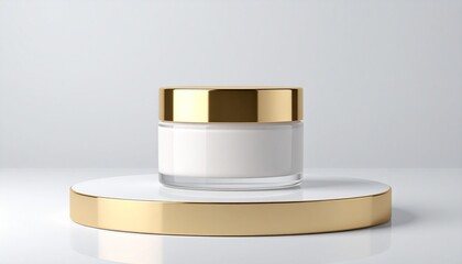 White Cream Jar with Gold Lid on White Platform