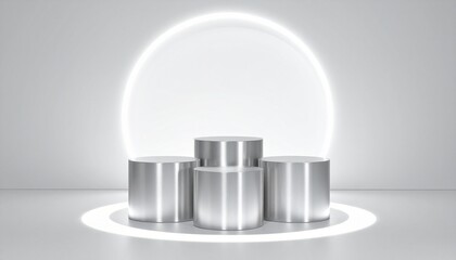 Metallic Cylindrical Display Stand with Circular Neon Light
