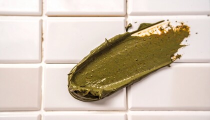 Green Herbal Face Mask Swatch on White Tiles