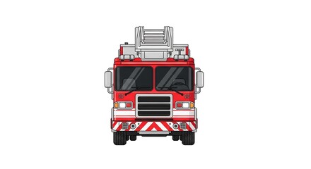 Front view of a red fire engine truck with ladder, emergency vehicle, rescue, safety