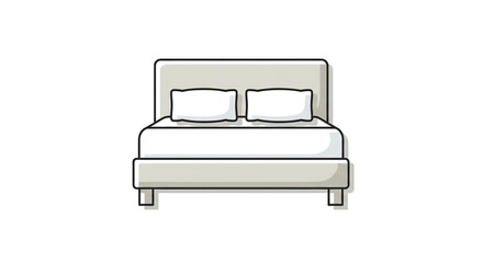 Simple illustration of a double bed with two pillows and a light grey headboard, perfect for home decor and interior design concepts