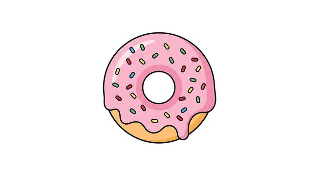 A delicious pink frosted donut adorned with colorful sprinkles, presented against a clean white background, perfect for bakery or confectionery advertising