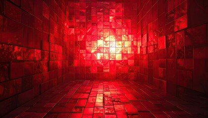 Industrial Steel Structure in Cinematic Hdr with Glowing Hard Light and Ultra Sharp Detail Abstract Red Tiled Interior Room