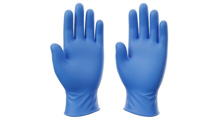 Obraz premium Pair of blue disposable nitrile examination gloves isolated on white background, safety and hygiene concept
