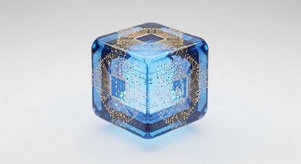 Obraz premium Futuristic Blue Crystal Die with Embedded Circuitry, Representing Gaming and Technology Concepts