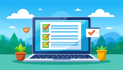 Laptop displaying a checklist