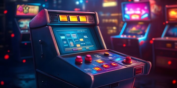 Arcade machine with joystick and buttons.