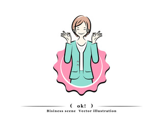 OKです！と手で合図するビジネスウーマンのバナー｜ビジネスポーズ