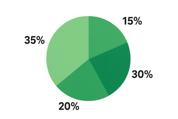 Pie chart showing business data analysis and financial report percentages, transparent background for infographic design