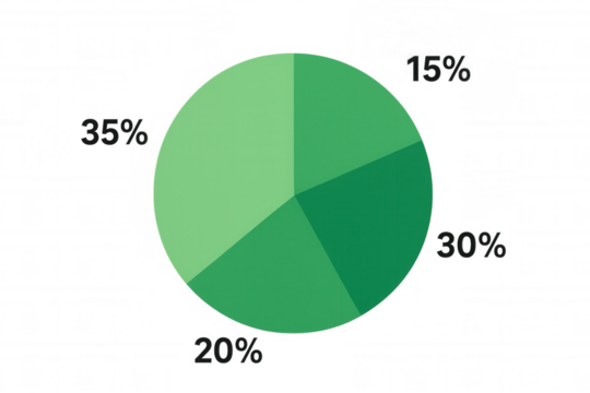 Pie chart showing business data analysis and financial report percentages, transparent background for infographic design