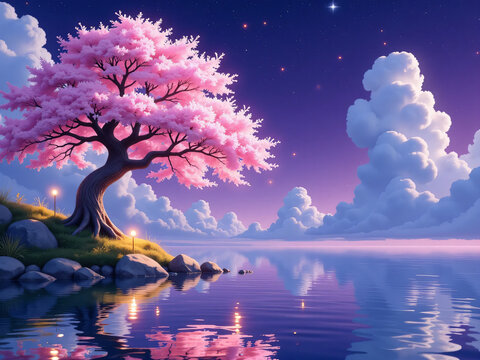 night landscape with tree