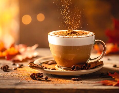 Autumnal coffee drink with cinnamon