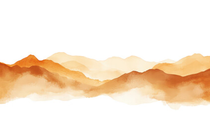 Serene watercolor landscape featuring soft orange and cream mountains under a clear sky. creating a tranquil atmosphere ideal for backgrounds in nature-themed projects