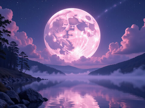 night landscape with moon and mountains