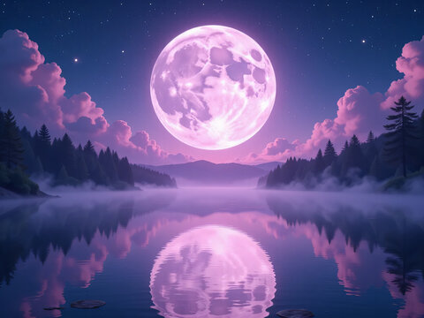 night landscape with moon and mountains